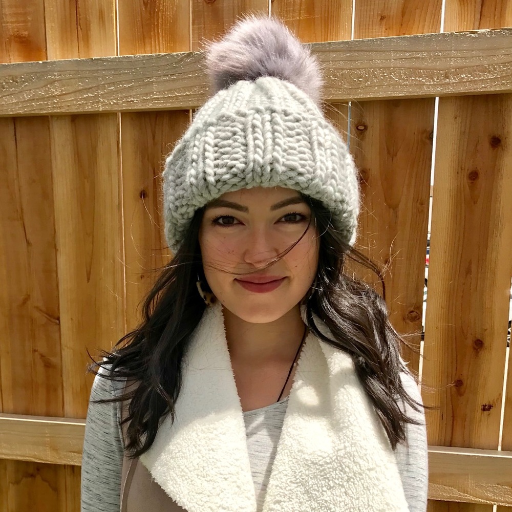 Handmade Chunky Knit Wool Beanie & Faux Fur Pompom